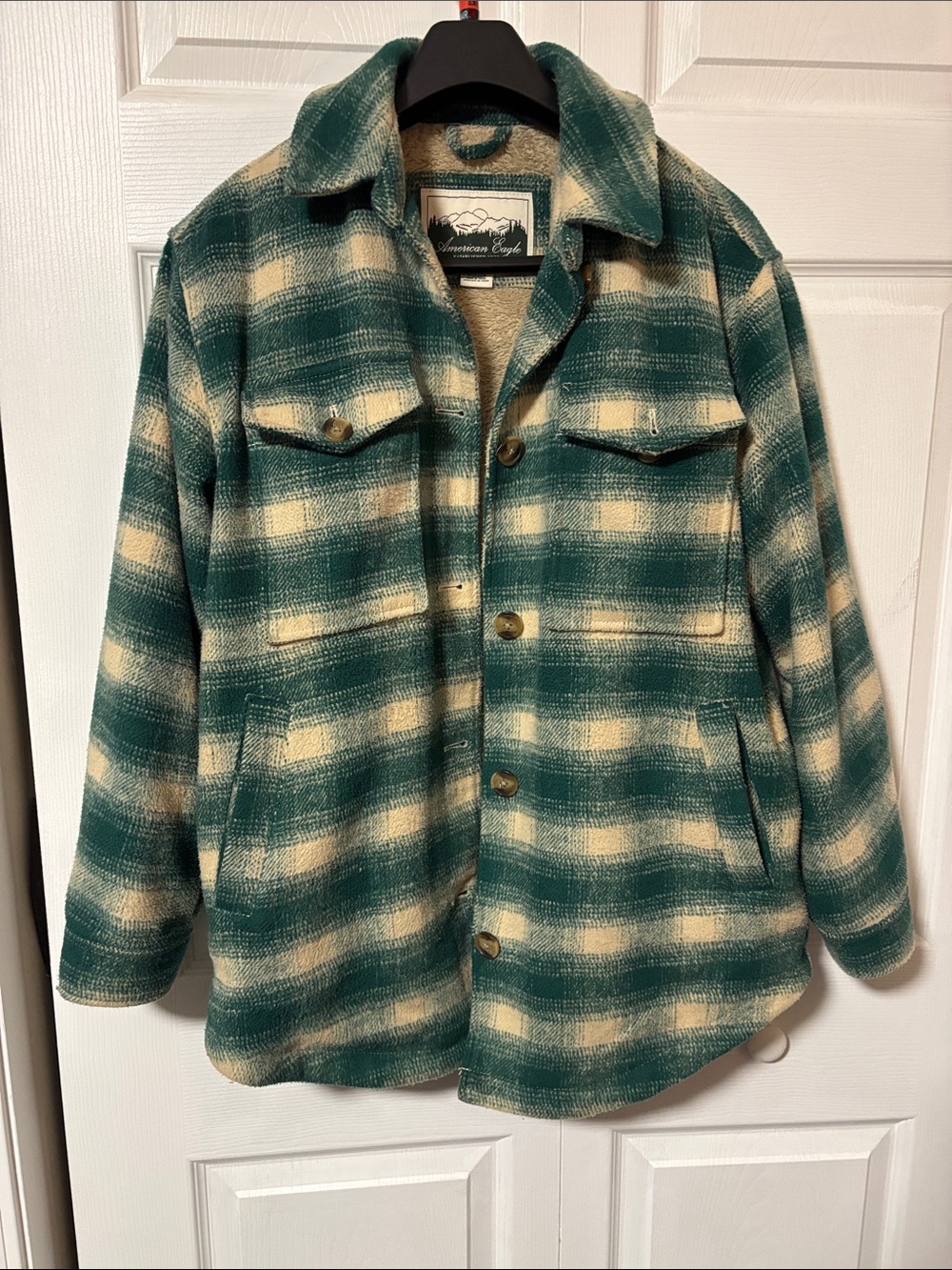 American Eagle Sherpa lined plaid shacket.